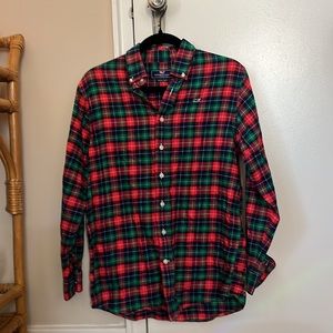 Vineyard Vines red/green plaid whale shirt 👔  (boys size large)
